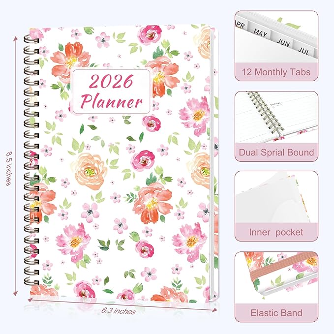 2026 Planner, Weekly and Monthly Calendar Planner Organizer, January-December, Academic Planning Agenda Book, Office School Home Suppiles for Women & Men, 6.3" × 8.5"
