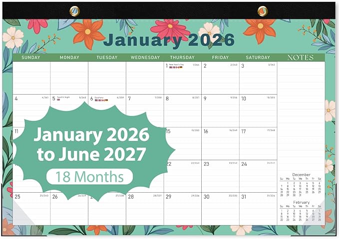 2026 Desk Calendar, Large Desktop/Wall Monthly Calendar (Jan. 2026 - Jun. 2027) 17'' x 12'' Personal Desk Planner for Teacher Family School Office Supplies