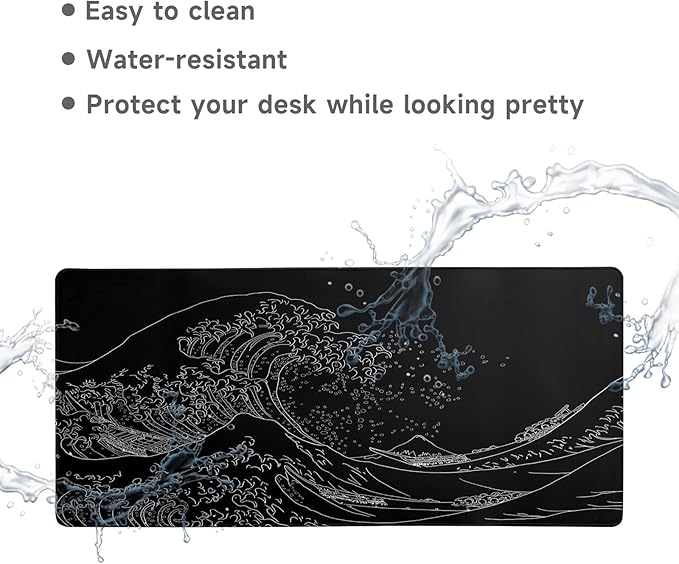 Gaming Mouse Pad Desk Pad XL Large Mouse Mat Office Decor Accessories (Black Wave)