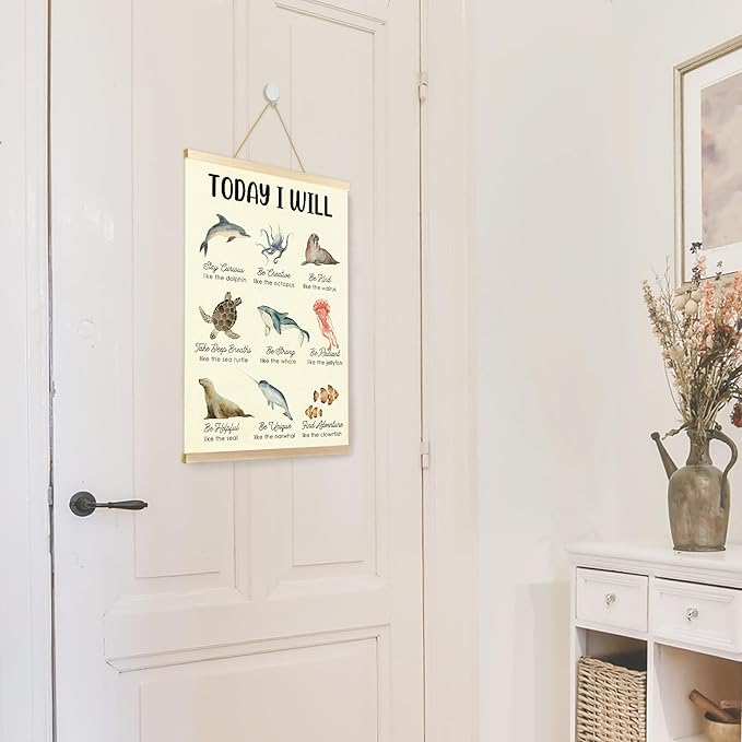 CGBHW Positive Affirmations Poster Hanger Frame for Kids, Mental Health Decor, Inspirational Ocean Animals Posters Wall Art Hanging Decor Counselling Therapy Office Classroom Nursery, 12x16