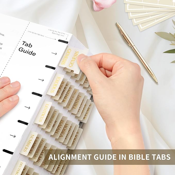 Bible Tabs for Women & Men, Laminated Bible Tabs for Study Bible, Large Print Bible Tabs for Easy Navigation, Bible Index Tabs, 66 Tabs Old & New Testament, Extra 9 Blank Tabs - Beige