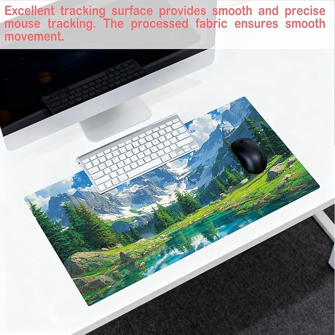 Nuxovilar Mountain Lake Large Mouse Pad Gaming Mouse Pad Polyester 11.8x31.4 Inches for Home, Studio, Office, Serene Decor for Nature Lovers