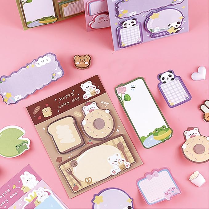 4 Pack Cute Sticky Notes Cartoon Animal Sticky Memo Pads Kawaii Small Self-Stick Memo Note Pad Office School Supplies (Cartoon-1)