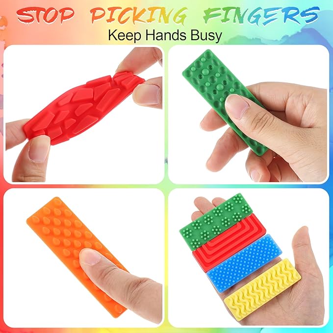 Ireer 12 Pcs Textured Sensory Stickers Silicone Desk Fidget Decals Thick Mental Health Stickers Strips Different Textured Calm Decals Stress Anxiety Relief Items for Adult Autism Adhd Desk Office Gift