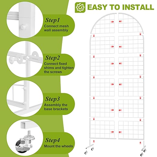 Grid Wall Panel 1PCS Display Stand 2.6' x 5.8' FT White Grid Wall Panels Movable Retail Display Racks Floorstanding Gridwall Heavy Duty with Wheel for Art Craft Photo Displays Fair Trade Show