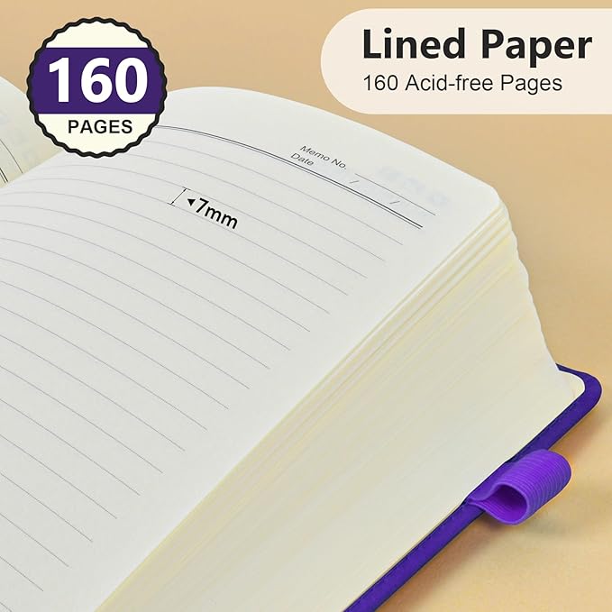 Lined Journal Notebook for Men & Women, 160 Pages College Ruled Journal for Writing, A5 Hardcover Leather Notebooks for Work, School, Business, Travel, Daily Diary 5.9" x 8.5" (Purple)