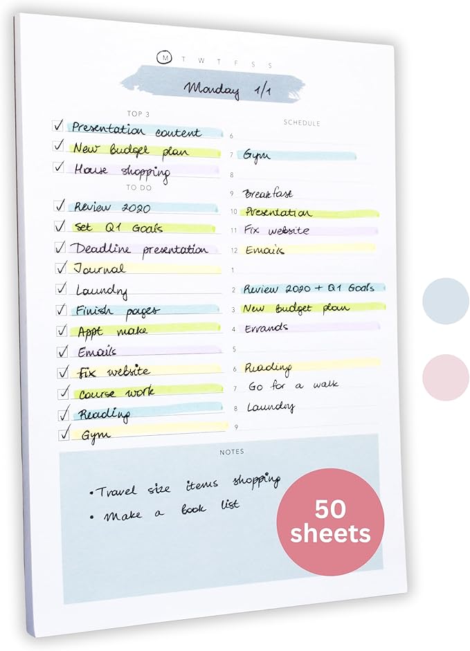 Lamare Daily To Do List Notepad – Daily Planner Undated, Work Planner and Things To Do Notepad for Productivity