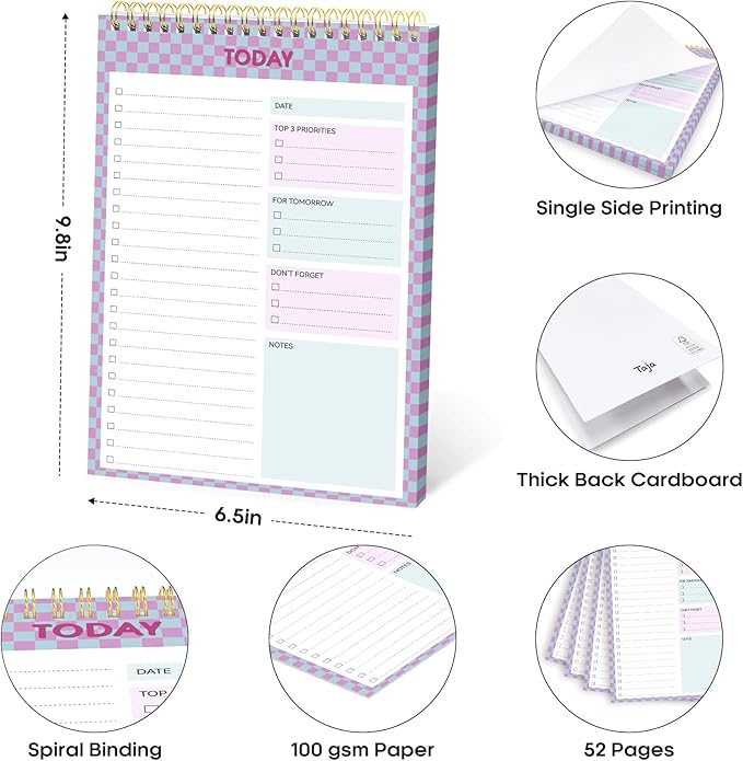 To Do List NotePad, Aesthetic To Do List Notebook for Work With 52 Sheet For Daily Tasks and Goal Setting, Undated Daily Planner Perfect for Office, Home and School Supplies - Lavender Checkered