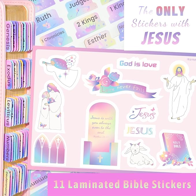 Bible Tabs & Butterfly Bookmark, Rainbow, Laminated, Large Print, Christian Gifts, Bible Study Supplies