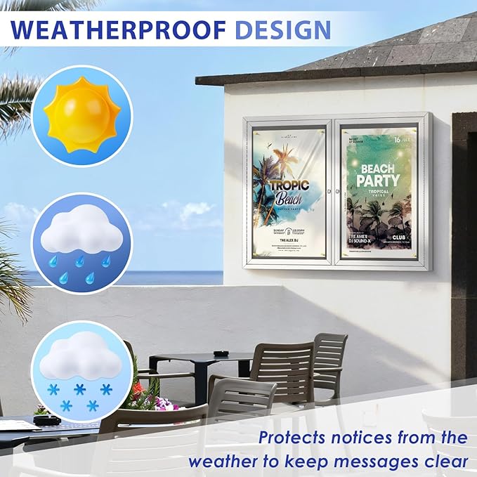 SWANCROWN Weather Resistant Enclosed Bulletin Board Gray Fabric Displays Boards Wall Mounted Notice Board with Aluminum Frame,43x31 inches