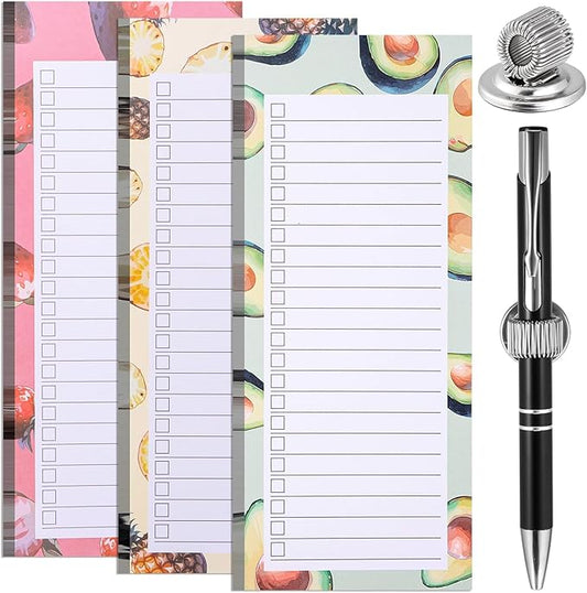 3 Pack Shopping List Pad & 1 Magnetic Pen Clip - 150 Tear Off Sheets - Magnetic Grocery List Notepad with Pen Holder for Fridge