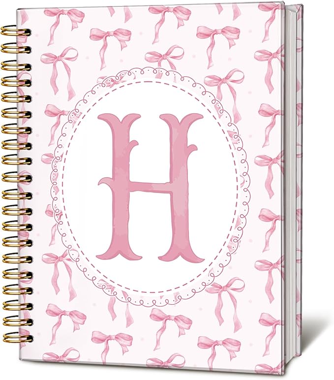 LIANGW Pink Bow Journal Notebook for Teen Girls,Initial H Journals Personalized Diary Gifts for Teen Girl Kids, Monogrammed Gifts for Women, Coquette Cute Hardcover Spiral Notebook 5.5 x 8.3