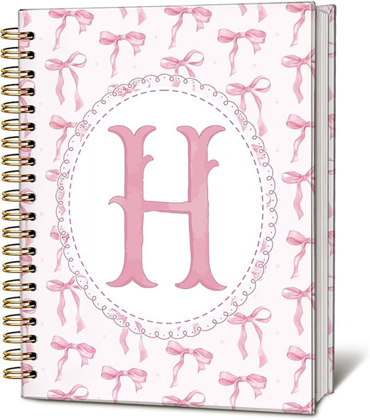 LIANGW Pink Bow Journal Notebook for Teen Girls,Initial H Journals Personalized Diary Gifts for Teen Girl Kids, Monogrammed Gifts for Women, Coquette Cute Hardcover Spiral Notebook 5.5 x 8.3