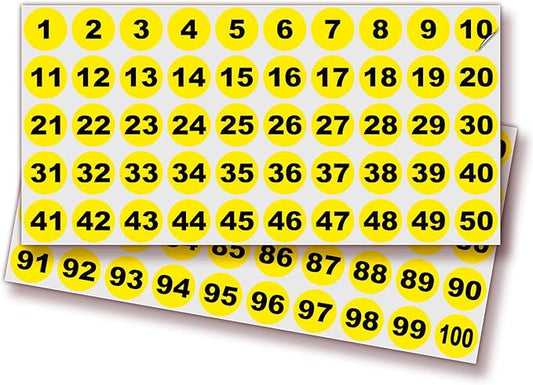 iSYFIX Yellow Consecutive Number Stickers – 1 to 100, 1-inch, 1 Set – Vinyl Self Adhesive Premium Decal, Ideal for Inventory, Storage, Organizing, Boxes, Bins, Toolbox, Lockers & More, Indoor/Outdoor