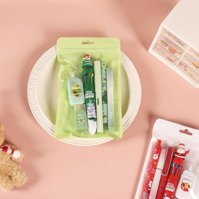 6 Pcs Cute Christmas Stationery Set for Women Men Xmas School Supplies Office Supplies Including Gel Ink Pens Ballpoint Pens Pencil Eraser Christmas Gift (Xmas-Green)