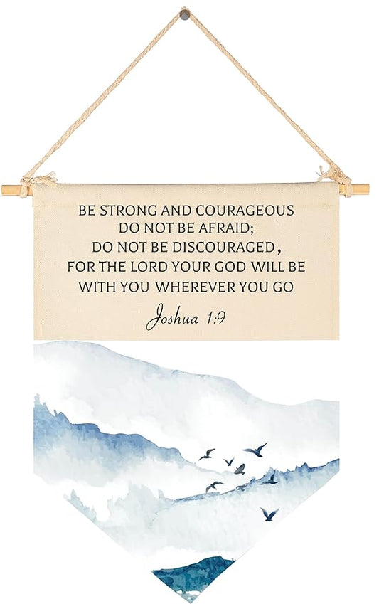 Christian Bible Verse Scripture Canvas Banner Flag Sign Pennant Poster Wall Decor Gift for Baby Boy Kid Nursery Baby Room Above Crib Bedroom Door-Birthday Christmas Gift-Be Strong and Courageous