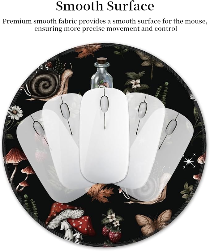 Mushroom Mouse Pad for Desk, Floral Plants Small Cute Mousepad with Non-Slip Base, Round Mouse Pads for Wireless Mouse Laptop Gaming, Computer Mouse Mat for Office Decor Desk Accessories