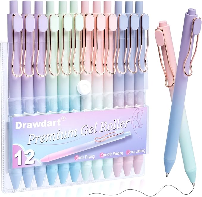 Smooth Writing Pens, 12 Pcs No Bleed & Smear, Black Ink Fine Point (0.5mm), Retractable Aesthetic Journaling Pens for Women & Men