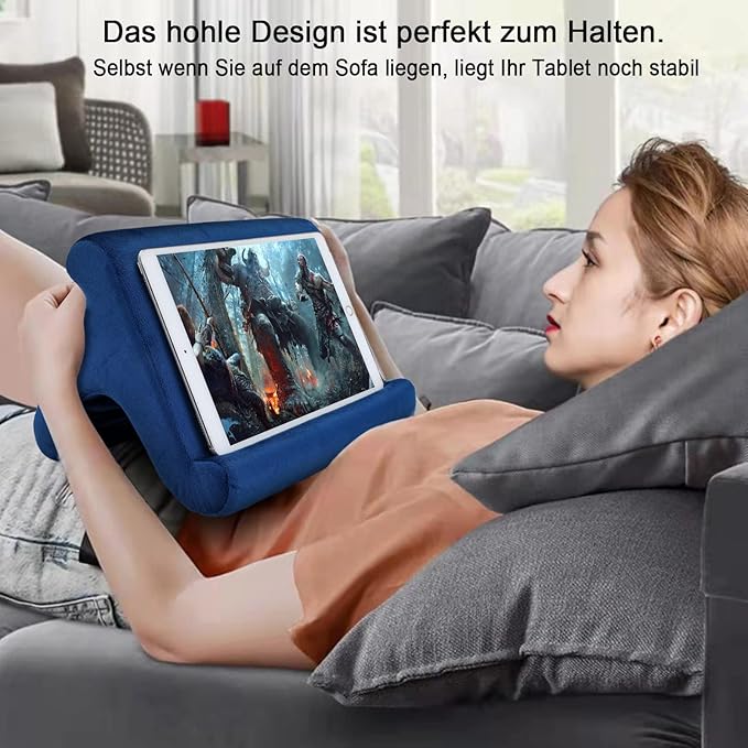Tablet Pillow Stand Holder Dock for Bed with 3 Viewing Angles, Compatible with All Tablets,Phones and iPad Pro 9.7, 10.5,12.9 Air Mini 4 3, Kindle, E-Reader and Books(Navy)