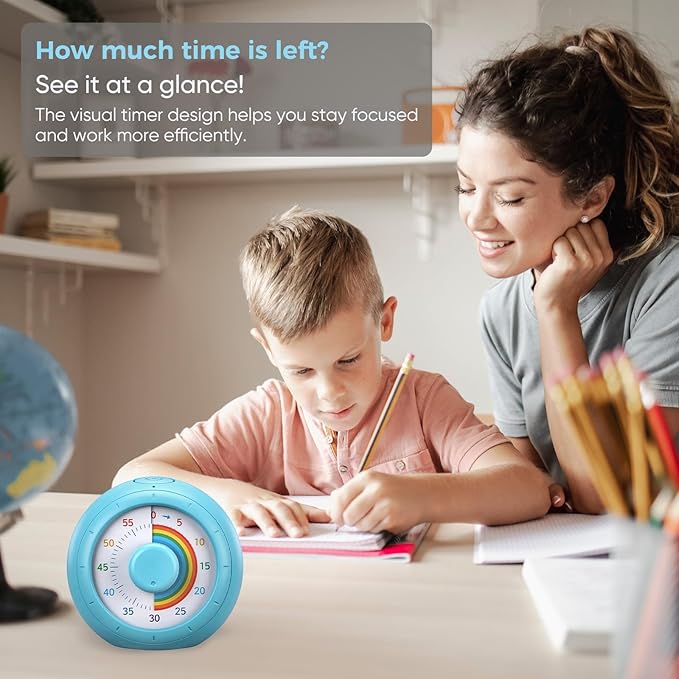Visual Timer for Kids, 60-Minute Silent Countdown for Classroom, Home, Office, Kitchen, Rainbow Pattern Desk Timer, Time Management Tools with Silent Operation, Pomodoro Timer
