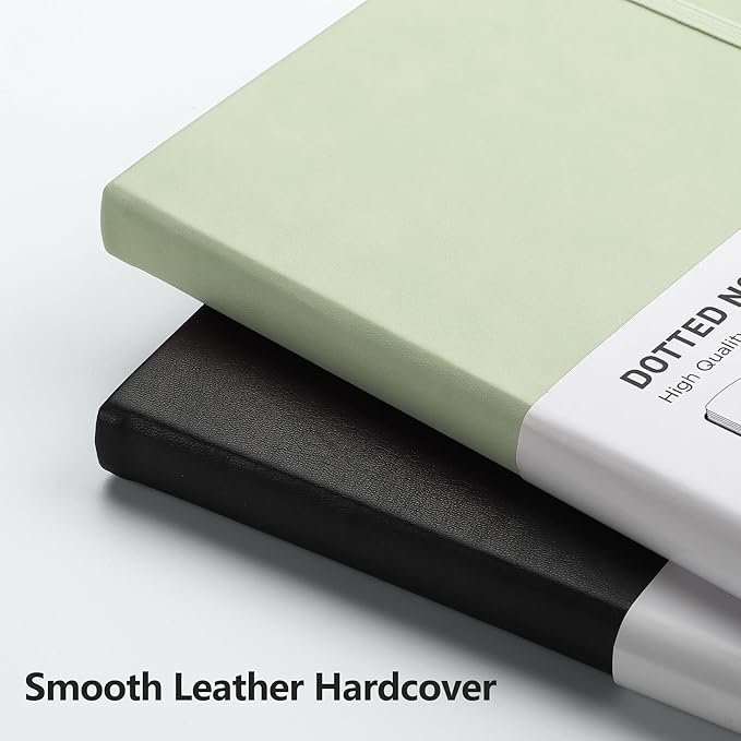 RETTACY Dotted Journal Notebook, 192 Pages, A5 Medium Size (5.7'' x 8.3''), Leather Hardcover, 100 GSM Thick Paper, for Bullet Journaling, Planning, Tracking (Light Green)