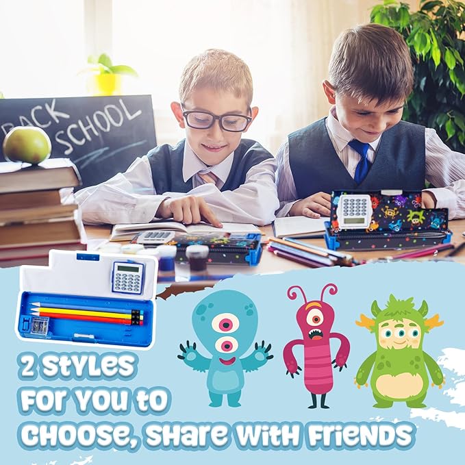 Henoyso Multifunctional Pencil Box for Boys Microorganism Pencil Case with Calculator and Sharpener Cool Cute Pencilcase School Supplies Essentials Christmas Birthday Gift Present for Kids Teens