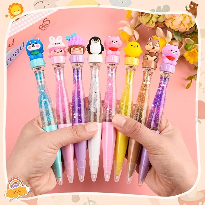 LiYiQ 24 PCS Fidget Spinner Pens Cute Fun Pens Kawaii Panda, Capybara, Penguin, Frog and Puppy Shape Cool Ballpoint Pens for Office Home Present