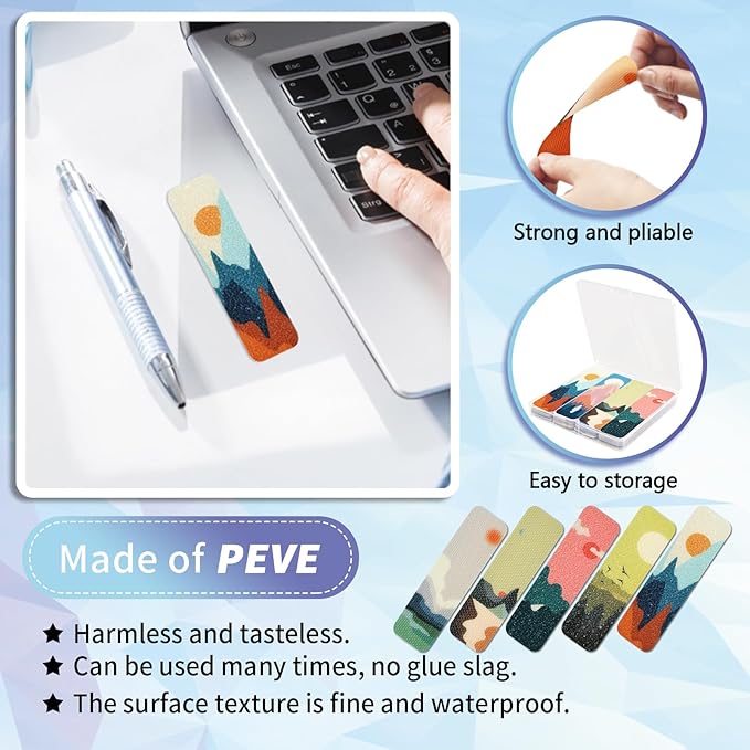 48 Pieces Anxiety Sensory Stickers with Storage Box - Sensory Strips 2 Textured Surface Adhesives Fidget Strips for Office & Classroom Desk Relieve Adult & Teen Stress (Landscape Style)