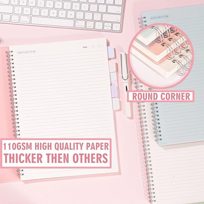 3 Pack Ruled Notebook, 8.5 x 11 Inches Spiral Notebooks for Work, School and Journal with 110 GSM Journal Ruled Paper, Large Notebook with 80 Sheets/160 Pages, Hardcover Ruled Journal