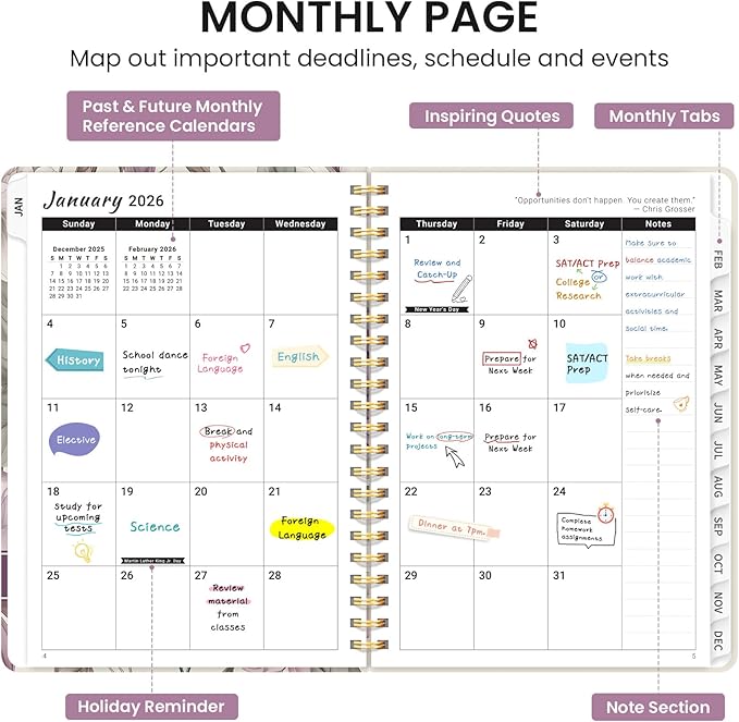 2026 Planner, Aesthetic Weekly and Monthly Planner for Women, Jan 2026 to Dec 2026, Hardcover 2026 Calendar Book with Monthly Tabs, Inner Pocket, Perfect for Office Home School - A5 (6.3" x 8.5"), Soft Peony