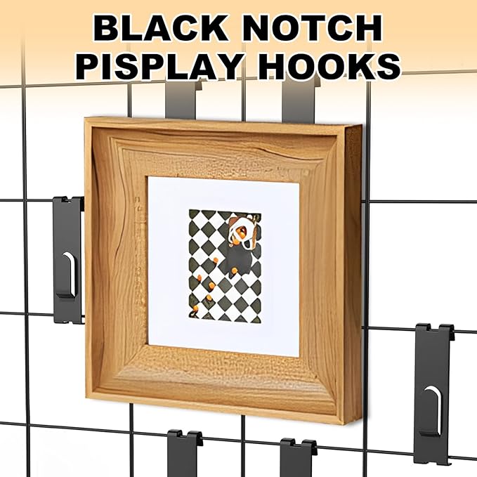 50 Pcs Gridwall Hooks Utility Notch Grid Wall Hooks, Black Metal Grid Wall Picture Hanger WallGrid Panel Pegs Gridwall Accessories for Picture Photo Frame Painting Artworks Canvas