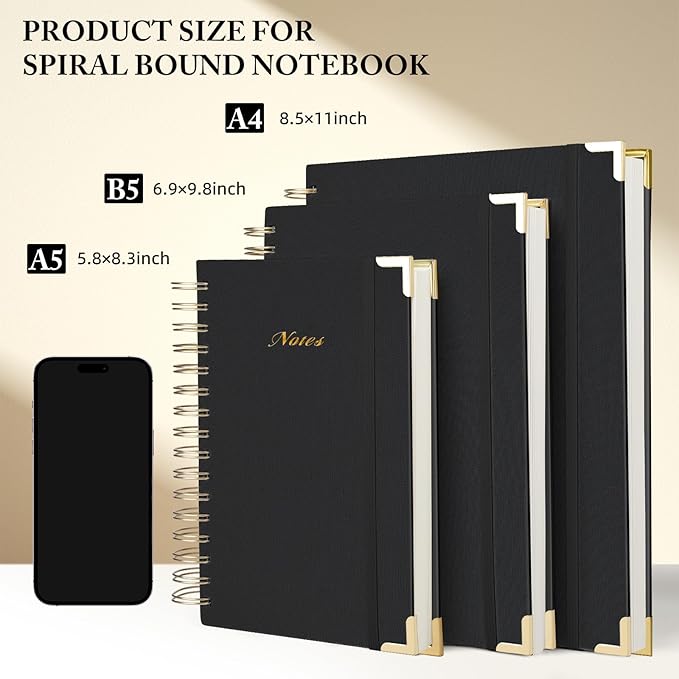Spiral Notebook Journal, 328 Pages Linen Hardcover College Ruled Notebook, Lined Thick Journals for Women Men, A5 Thick Spiral Journal for Writing, 100GSM Paper, Cute Notebooks for Work School