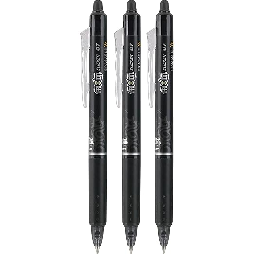 PILOT FriXion Clicker Erasable Pens, Refillable & Retractable Gel Ink Pens, Fine Point 0.7 mm, Black Ink, 3-Pack - Ideal for School, Journaling, & Office Writing
