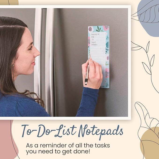 MATICAN Grocery List Magnet Pad for Fridge, 6-Pack Magnetic Note Pads Lists, 60 Sheets Per Pad, 6 Cute Floral Designs, Full Magnet Back To-Do-List Notepads