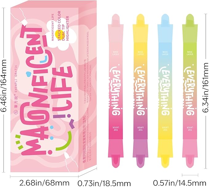 Dual Tip Pastel Highlighters, 8 Colors, 4-Pack, No Bleed Quick Dry Ink, Chisel and Bullet Tips (DOpamine+macarom).