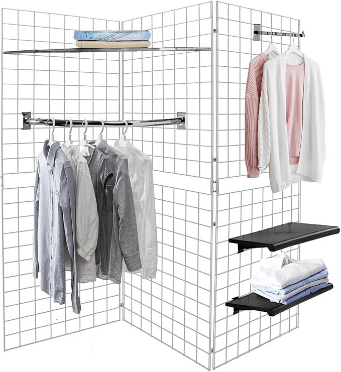 Heavy Duty Portable Gridwall Display Panels – 3 × 2' × 6' Black Metal Wall & Freestanding Display for Retail, Trade Shows, Art Studios, Garage & Home Organization, White Finish