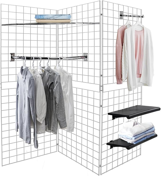 Heavy Duty Portable Gridwall Display Panels – 3 × 2' × 6' Black Metal Wall & Freestanding Display for Retail, Trade Shows, Art Studios, Garage & Home Organization, White Finish