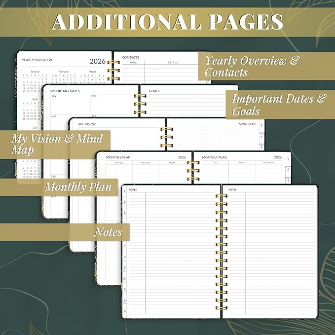 2026 Planner, A5 Weekly and Monthly Planners with Tabs, Spiral Bound Daily Calendar 2026 Planner, Agenda Organizers from Jan. to Dec., Hardcover Habit Tracker Journal 6.18" x 8.5" (Black Gold)