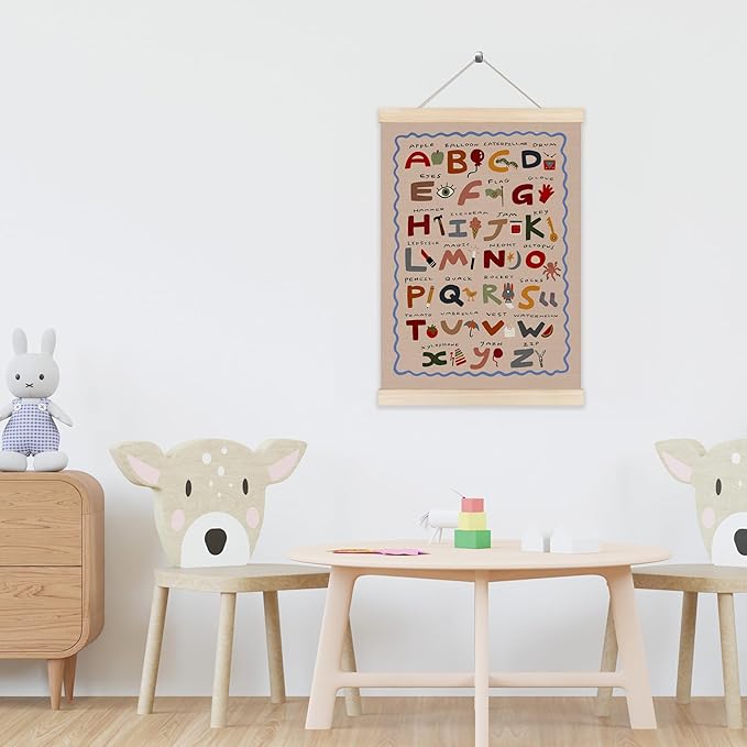 Koesus ABC Alphabet Wall Art Poster Hanger Frame 12x16 Inch, Boho Alphabet Educational Canvas Pictures Prints Framed Wall Decor for Toddler Room Classroom Playroom Nursery