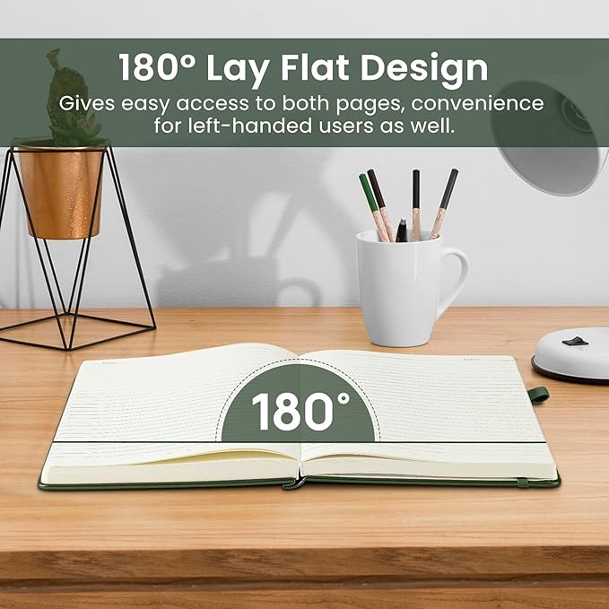 Taja Lined Journal Notebook for Women & Men, Hardcover Leather Journal for writing, A5 College Ruled Notebook for Work & Note Taking, Perfect for Office School Home Supplies, 160 Pages, Dark Green