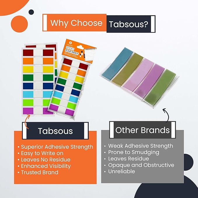 Tabsous 576 Sticky Tabs - Repositionable, Writable Index Tabs & Page Flags for Books, Files, and Notes - Transparent Colored Markers for Organizing, Highlighting, Classifying Documents (08 Colors)