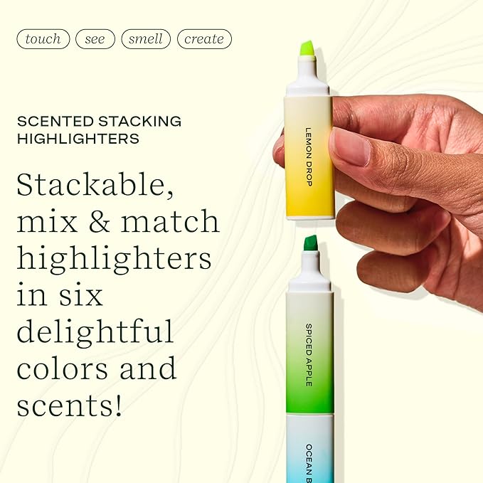 Lifelines Scented Stacking Highlighters, 2-Pack - Assorted Colors Highlighters Infused with Essential Oil Blends - Stackable, Mix & Match Colored Highlighter Pens - School & Office Supplies