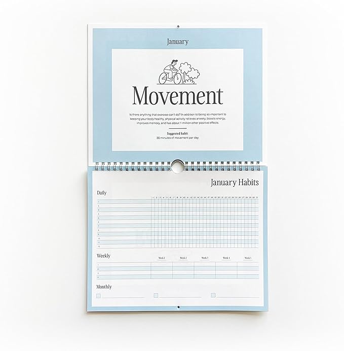 Free Period Press Habit Tracker Calendar & To Do List Planner, Spiral Bound Habit Tracker with Writable Goals, 12 Months Undated, 8"x10”