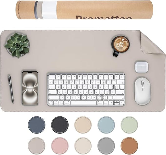 Oversized Non-Slip Desk Pad Protector with Premium Gift Box – Vegan Leather Waterproof Laptop Mat for Keyboard & Mouse, Grips Desk Firmly – Large Office Pad– Stone Gray