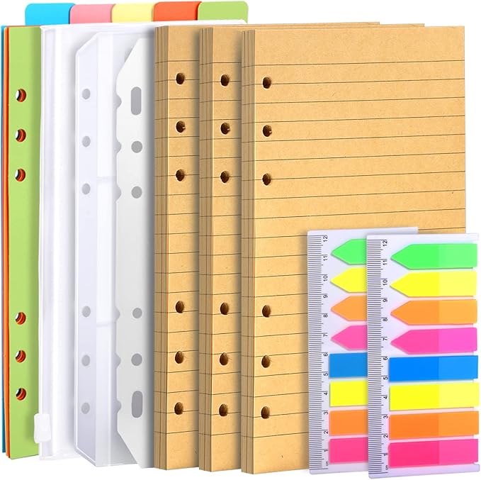 LEOBRO A6 Refill Paper, 3 Pack 45PCS Loose Leaf Lined Paper for A6 Binder Journal Notebook, Planner Inserts, with Binder Pocket, for Stationery