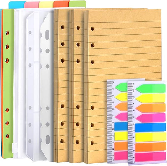 LEOBRO A6 Refill Paper, 3 Pack 45PCS Loose Leaf Lined Paper for A6 Binder Journal Notebook, Planner Inserts, with Binder Pocket, for Stationery