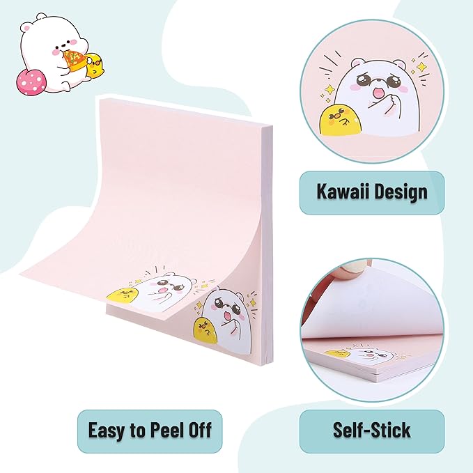 Mr. Pen- Sticky Notes, 3”x3”, 8 Pads, 400 Sheets, Cute Bear Sticky Notes, Sticky Pads Aesthetic