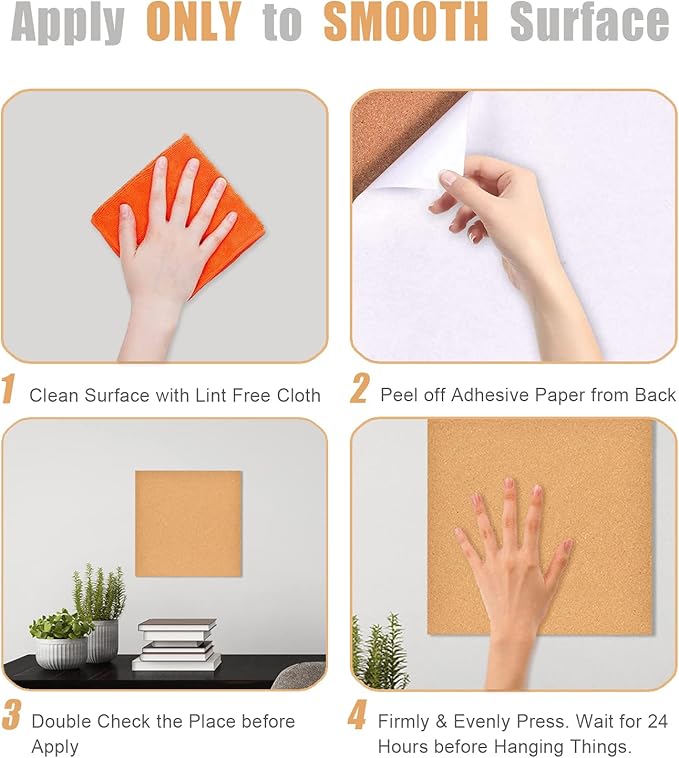 8x8 inches Mini Cork Board Tiles Bulletin Board, 1/5" Thick Small Square Cork Boards for Walls, Self-Adhesive Cork Tiles for Home, Office, School, Bulletin Board Decorations(5mm,2pc)