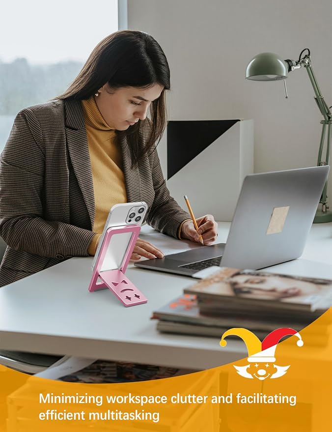 Phone Stand for Desk, Ultra-Thin Foldable Aluminum Phone Holder, Portable Travel & Office Cell Phone Stand Compatible with iPhone 17 16 15 14 13 12 Pro Max, Fits 3.7"-7" Devices, Pink