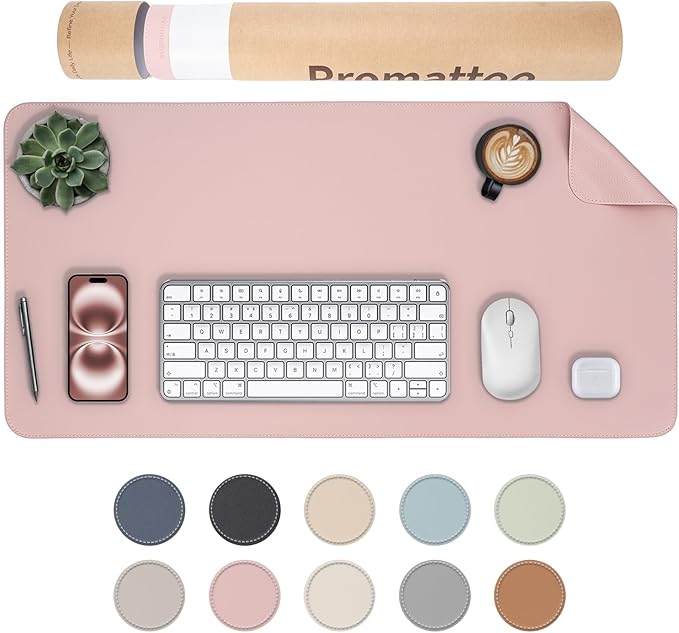 Oversized Non-Slip Desk Pad Protector with Premium Gift Box – Vegan Leather Waterproof Laptop Mat for Keyboard & Mouse, Grips Desk Firmly – Large Office Pad– Sakura Pink